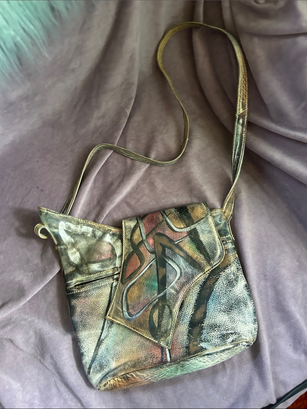 Artisan Multitone Hand-Painted Leather Crossbody Bag
